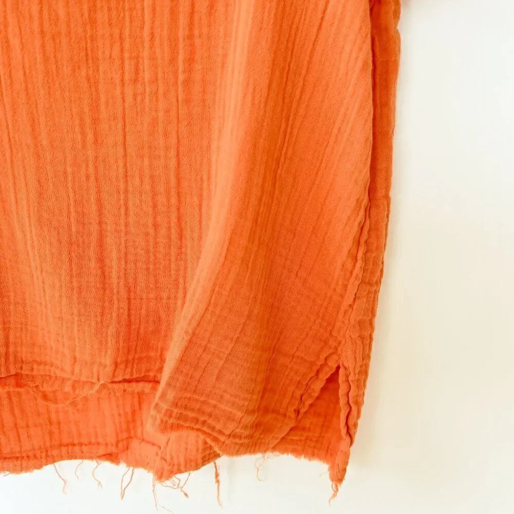 Stark X Gauze Ruffle Sleeve V Neck Orange Top Small